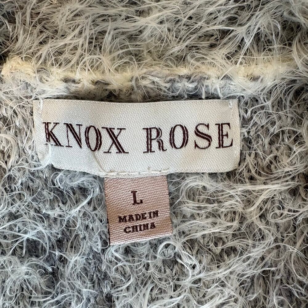 Knox Rose Cardigan Women L Cream Gray Fuzzy Eyelash Knit Geometric Boho - Picture 3 of 9